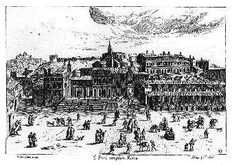 St. Peter's. General view before rebuild. Drawing by Philip Galle from the late 16th century. 