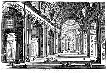 St. Peter's. Interior. Drawing by Giovanni Battista Piranesi from the mid 18th century. 