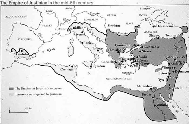 Map of the Empire of Justinian in the mid-6th century