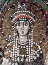 Empress Theodora and Her Attendants, mosaic on south wall of the apse, Church of San Vitale. 547