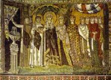 S. Vitale-Theodora with courtiers. Mosaic. S. Vitale, Ravenna