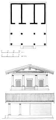 Plan and elevation of an Etruscan temple
