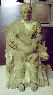 Mother and Child from Chianciano, Limestone Cinerary Urn, 400 B.C.
