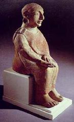 Statuette of a Seated Female Figure from the Tomb of The Five Chairs, Cerveteri. Terracotta, 600 B.C. 