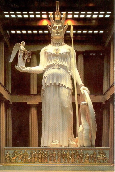 Colossal Athena Parthenos, Modern interpretation of statue by  Pheidias; Nashville Parthenon, 1:1 scale to original; gold and ivory; c~1986