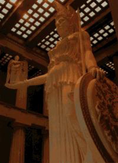 Colossal Athena Parthenos, Modern interpretation of statue by  Pheidias; Nashville Parthenon, 1:1 scale to original; gold and ivory; c~1986