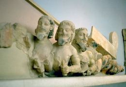 The "Bluebeards," from the pediment of the destroyed Hekatompedon (Acropolis Museum, Athens) c560 BC polychromed limestone