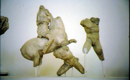 Attributed to Timotheos, Pedimental group of Amazons Battling Greeks, from from Temple of Asklepios at Epidauros, c340