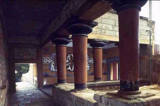 Lightwell and corridor in Palace (columns and shield paintings restored) 1550-1450 BC