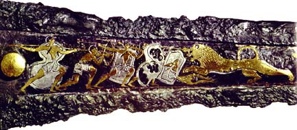 Mycenean Knife with in-laid gold and silver