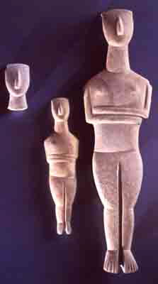 Two figures of women, from the Cyclades. Marble, 2500-2200 BCE