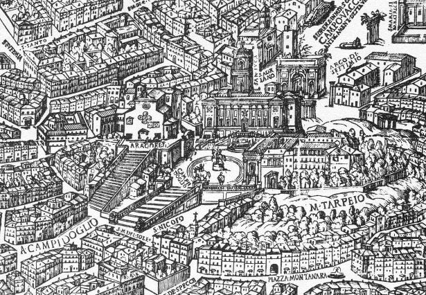 Campidoglio to the Forum; map of Giovanni Maggi from 1625. 