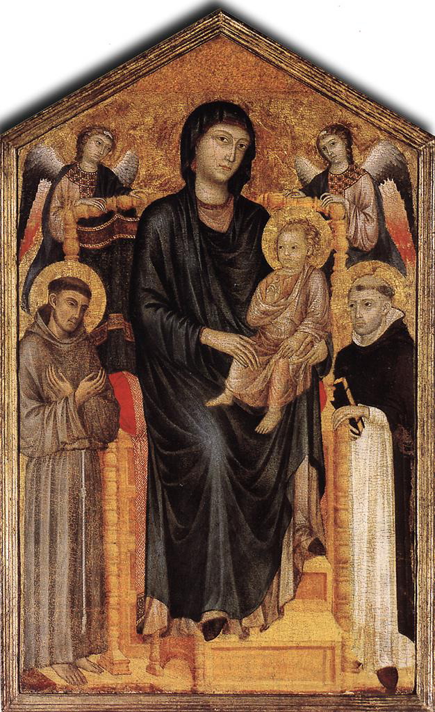 Cimabue- Madonna Enthroned with the Child, St Francis St. Domenico and two Angels---Tempera on wood, 133 x 81 cm-Galleria degli Uffizi, Florence-