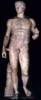 Polykleitos. Spear Bearer (Doryphoros), Roman copy of the original bronze of 450-440 BC. Marble