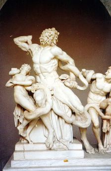 Laocoon and His Sons, perhaps the orinal of the 2nd or 1st centry BCE or a Rman copy of the 1st century CE. Marble
