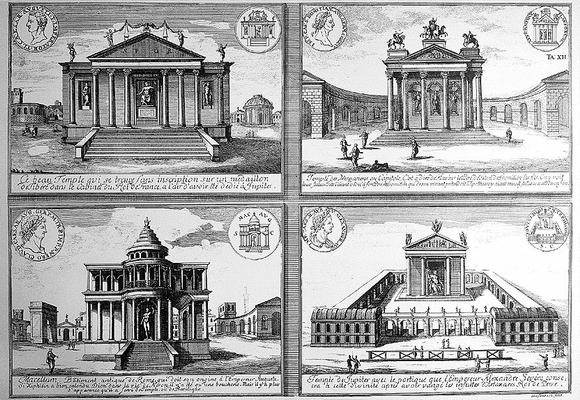 von Erlach, J.B. d1723 -Title- Historischen Architecture -Location- Vienna, Austria -Date- 1721 -View- Recontrctions of Roman temples