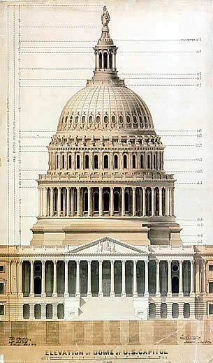 U.S. Capitol Rotunda; Thomas U. Walter's 1859 elevation of the dome